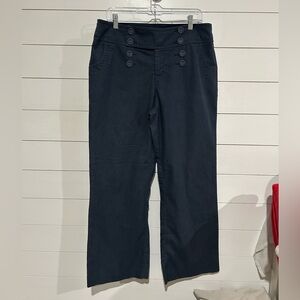 Elegant Dark Blue Women's Buttoned Trousers